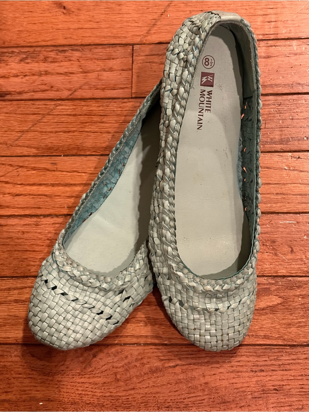 White Mountain Aqua Braided Leather Flats Size 8.5